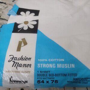 Vtg Fashion Manor For JCPenney White Double Bed Fitted Sheet NIP 54 x 75 Muslin